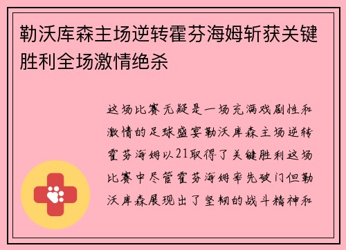 勒沃库森主场逆转霍芬海姆斩获关键胜利全场激情绝杀